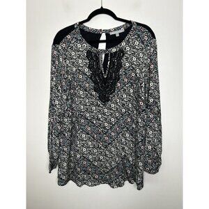 Daniel Rainn Blouse Womens Black Floral Flowy Boho Tunic Top Plus Size 1X